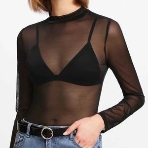 NWT Shein black mesh long sleeve top